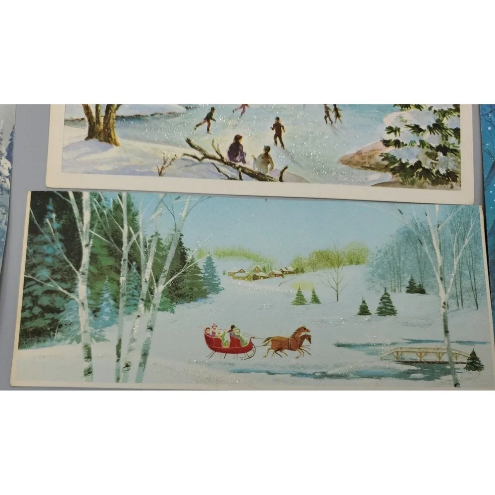 11 Old Vintage Used‎ Christmas Card Fronts for Crafts Winter Snow Country Woods